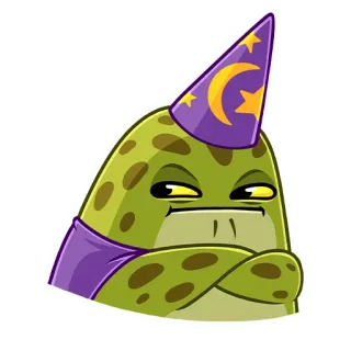 😐 cartoon, wizard, magic, hat, green, serious, expression telegram sticker