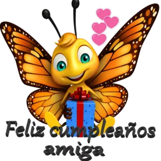 💚 Feliz cumpleaños amiga farfalla, compleanno, regalo, festa, cuori, cartone animato whatsapp sticker