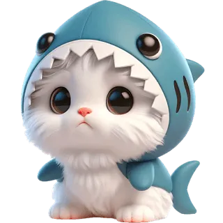 🥹 chat, requin, mignon, animal, dessin animé, chaton, kawaii telegram sticker