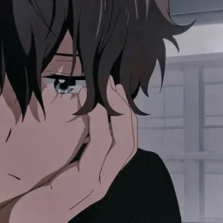 😐 Anime, Chico, Triste, Dibujo animado, Solitario, Retrato telegram sticker