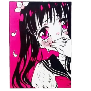 😰 アニメ, マンガ, 泣く, 悲しい, かわいい, 女の子, ピンク telegram sticker