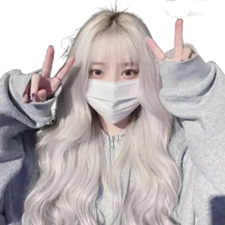 ✌️ Mädchen, Friedenszeichen, Asiatisch, Maske, Süß telegram sticker