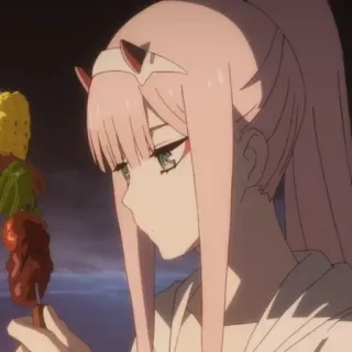 🥢 Zero Two Darling in the Franxx 动漫, 02, Darling in the Franxx, 卡通, 粉色头发, 女孩 telegram sticker