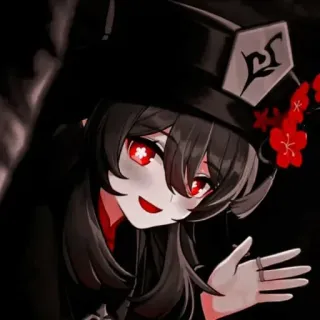 👋 Hu Tao Genshin Impact Anime, Videospiel, Mädchen, rote Augen, Hut, Blumen whatsapp sticker