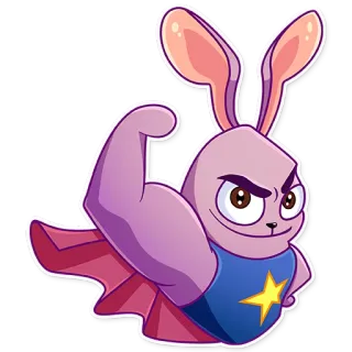 💪 bunny, rabbit, superhero, cartoon, animal, muscle, cape whatsapp sticker