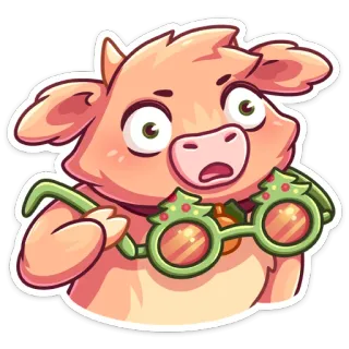 😳 소, 만화, 안경, 크리스마스, 귀여운 telegram sticker