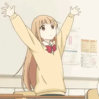 🥕 Anime Mädchen, Schuluniform, Fröhlich, Süß, Cartoon, Anime, Mädchen, Hände hoch whatsapp sticker