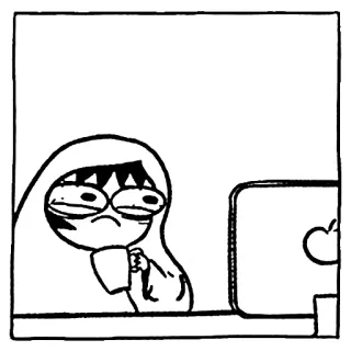 ☕️ desenho animado, café, computador, cansado, moletom com capuz, rabisco whatsapp sticker