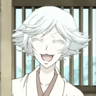 🍚 Anime, Charakter, lächelnd, weißes Haar, glücklich telegram sticker