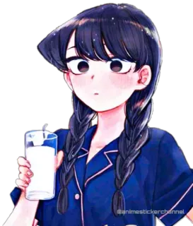 😳 Komi Komi Can't Communicate animestickerchannel Anime, Komi Can't Communicate, Komi, Kawaii, Schattig, Meisje, Pyjama, Drankje whatsapp sticker