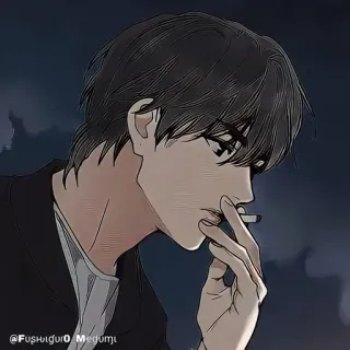 🚬 @Fushigi0Megumi hombre, cigarrillo, fumando, estilo anime, retrato whatsapp sticker
