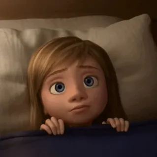 🤖 Riley Andersen Inside Out cartone animato, ragazza, triste, letto, Disney, Pixar telegram sticker
