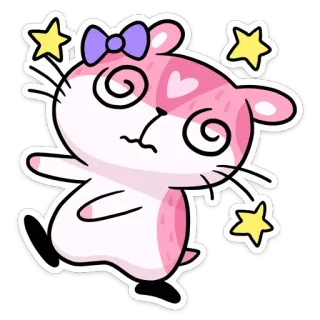 🥴 chuột hamster, dễ thương, kawaii, hoạt hình, chóng mặt, ngôi sao, hồng, động vật telegram sticker