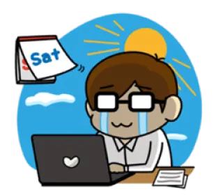 😰 เศร้า, คอมพิวเตอร์, สุดสัปดาห์, งาน, การ์ตูน telegram sticker