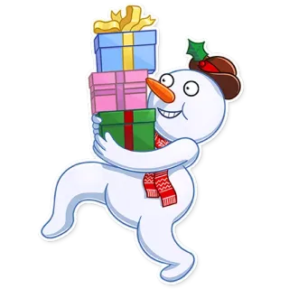 🎁 muñeco de nieve, regalos, navidad, invierno, dibujos animados, festivo, fiestas whatsapp sticker