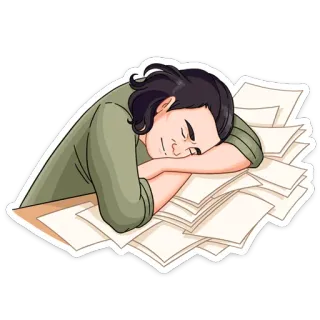 😴 睡眠, 眠い, 書類, 書類, 疲労困憊, 仕事量 telegram sticker