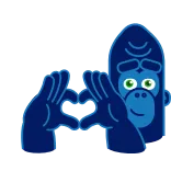 ❤️ กอริลลา, มือ, หัวใจ, ความรัก, ความรักใคร่, สัตว์, สีน้ำเงิน whatsapp sticker
