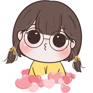 🧚‍♀ dibujos animados, chica, corazones, lindo, kawaii, gafas, pegatina telegram sticker