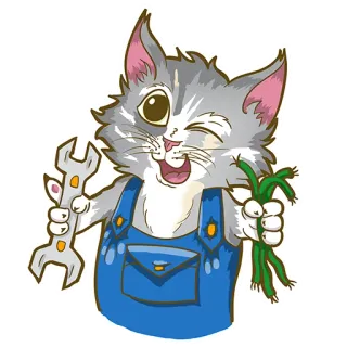 😝 gato, desenho animado, chave inglesa, reparo, animal, mecânico telegram sticker