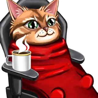 ☕️ แมว, กาแฟ, เก้าอี้, อบอุ่น, ผ่อนคลาย, สัตว์ telegram sticker