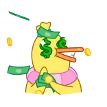 🤑 pato, dinheiro, símbolos de dólar, riqueza, desenho animado, rico telegram sticker