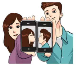 💋 pareja, beso, smartphone, amor, romance telegram sticker
