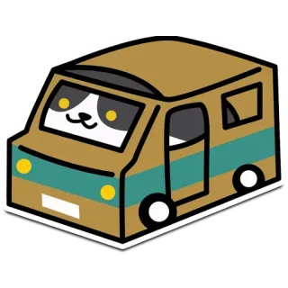 😑 Фургон, Кот, Мультфильм, Транспорт, Животное, Наклейка whatsapp sticker