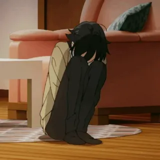 🌚 triste, anime, depresión, llorando, solo, emocional, persona, sentado telegram sticker