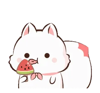 👅 gatto, carino, adesivo, cartone animato, anguria, animale, kawaii, mangiare telegram sticker