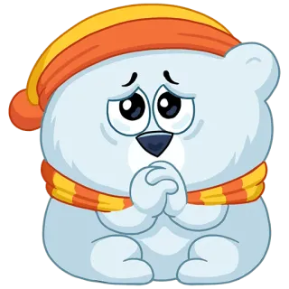🙏 Ours polaire, Dessin animé, Triste, Mignon, Animal, Hiver, Autocollant telegram sticker