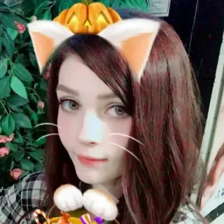 😸 femme, citrouille, oreilles, halloween, portrait, selfie telegram sticker