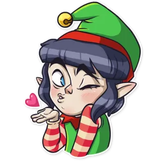 😘 elfo, natal, feriado, desenho animado, festivo, fofo, beijo telegram sticker