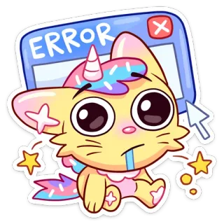 😵 ERROR gato, unicórnio, erro, fofo, pastel, adesivo, engraçado, desenho animado whatsapp sticker