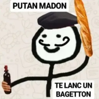 🔪 PUTAN MADON
TE LANC UN BAGETTON оскорбление, французский, багет, берет telegram sticker