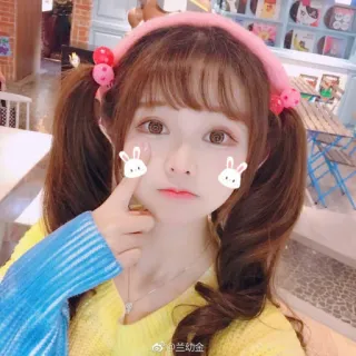 🍯 mujer, chica, retrato, linda, pelo, diadema, asiática, coletas telegram sticker