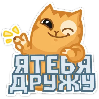 😉 Я ТЕБЯ ДРУЖУ кот, животное, дружба, милый, мультфильм, русский whatsapp sticker