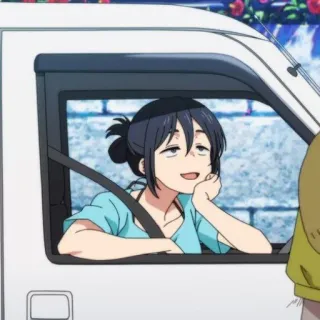 🥥 Anime, Chica, Coche, Ventana, Descansando telegram sticker