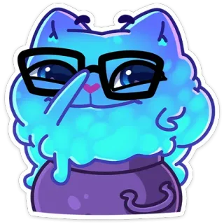 🤓 แมว, แว่นตา, น่ารัก, สติกเกอร์, สีน้ำเงิน, เวทมนตร์, หม้อ, พ่อมด, แม่มด telegram sticker