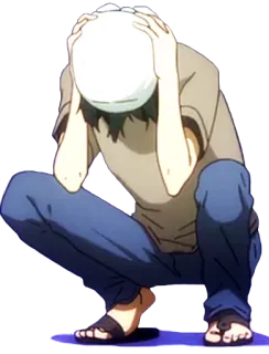 😞 tristeza, desesperación, anime, personaje, en cuclillas, angustia, emoción whatsapp sticker