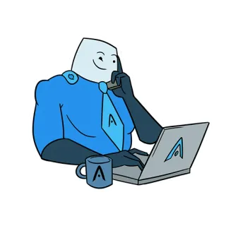 💪 Dessin animé, Personnage, Affaires, Ordinateur portable, Café, Cravate, Bureau whatsapp sticker