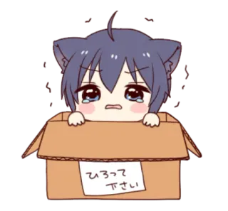 🐱 ひろって下さい Аниме, Кавай, Кошачьи ушки, Грустный, Коробка, Возьми меня whatsapp sticker
