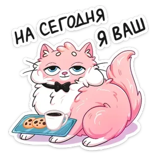 ☺️ НА СЕГОДНЯ Я ВАШ chat, mignon, autocollant, biscuits, café, rose, drôle telegram sticker