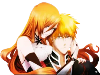 😠 Orihime Inoue, Ichigo Kurosaki Bleach anime, manga, orihime inoue, ichigo kurosaki, bleach, cartoon telegram sticker