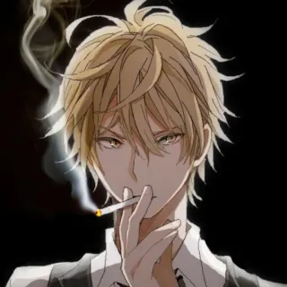 🚬 Fumar, Estilo anime, Cigarrillo, Tabaco, Hombre, Pelo rubio telegram sticker