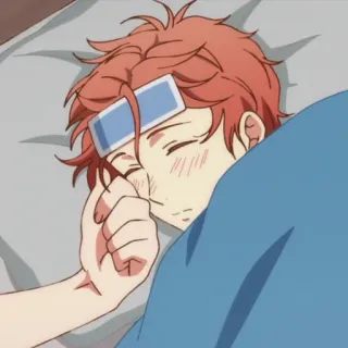 🎸 Anime, Doente, Cama, Menino, Febre, Dormindo, Desenho animado, Personagem telegram sticker