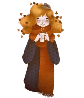 🍂 가을, 소녀, 커피, 잎, 머플러, 포근한, 가을, 추운 telegram sticker