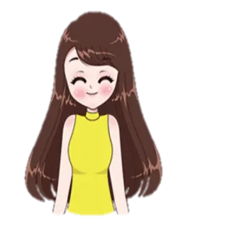 😃 Desenho animado, Mulher, Garota, Amarelo, Vestido, Morena, Personagem, Bonito telegram sticker