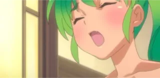 😆 anime, ragazza, capelli verdi, arrossire, bocca aperta telegram sticker