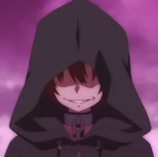 😏 アニメ, ダーク, フード, 邪悪, ニヤリ telegram sticker