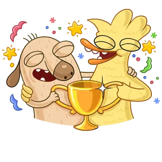 🏆 мультфильм, собака, утка, трофей, праздник, дружба telegram sticker